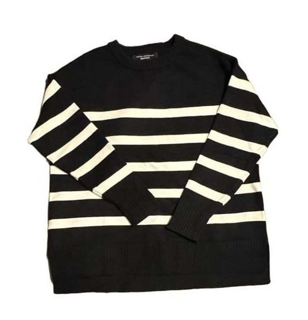 French Connection Essentials Crewneck Sweater Size M Black White Striped